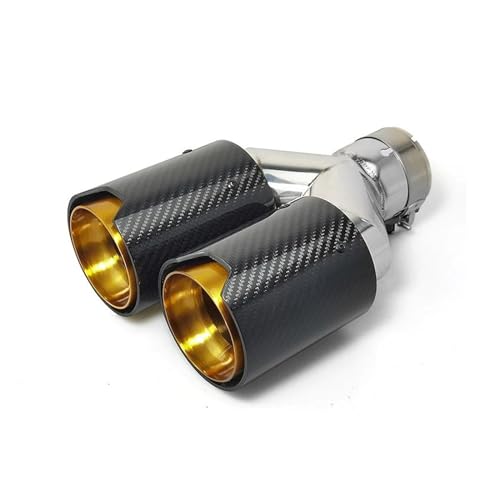 Tubo De Cola Escape Silenciador Doble Salida Terminales De Escape De Fibra Carbono De Rendimiento Universal Acero Inoxidable Dorado Tubos Finales Para Serie Tubo De Escape Coche (Size : Left 63mm)