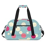 Red White Polka Dots Gym Travel Duffle Bag for Women & Men with Front Zipper Pocket for Sports, Overnight, Weekender, Carry On,Workout & Dance Bag,Fashion Geometric,18.9 * 8.7 * 10.6 in