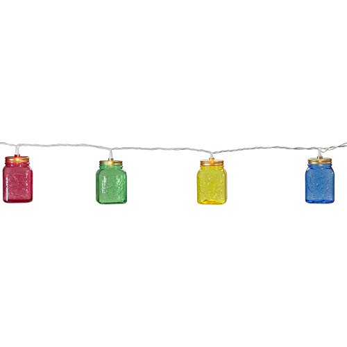 10-Count Multi-Color Mini Mason Jar Novelty String Light Set, 7.5Ft White Wire #TOP3