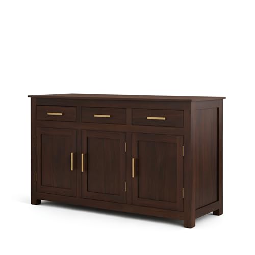 Image of SONA Art & Crafts Solid Sheesham Wood Sideboard Cabinet Storage Organizer for Home Kitchen Living Room & Bedroom Multi Shelves Hallway Dining Room Walnut Finish 145x45x90 CM