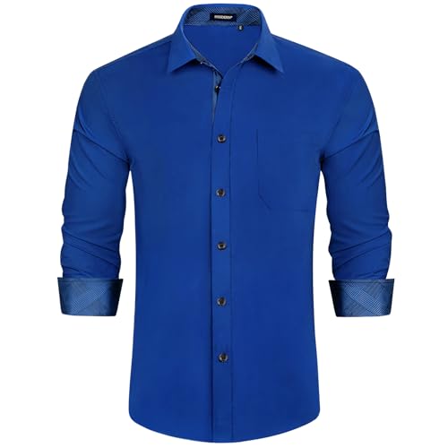 Image of HISDERN Mens Dress Shirts Long Sleeve Button Down Casual Shirts for Men Inner Contrast Formal Business Tuxedo Wedding Shirt