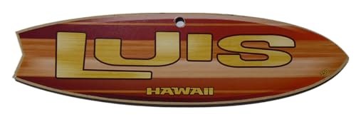 L I Size 8" x 2" Mini Personalized Pre-Printed Name & "Hawaii" Wood Surfboard Hang Sign Wall Art Decorative (Names Starts with L) Mini Decorative Name Plaque (LUIS)