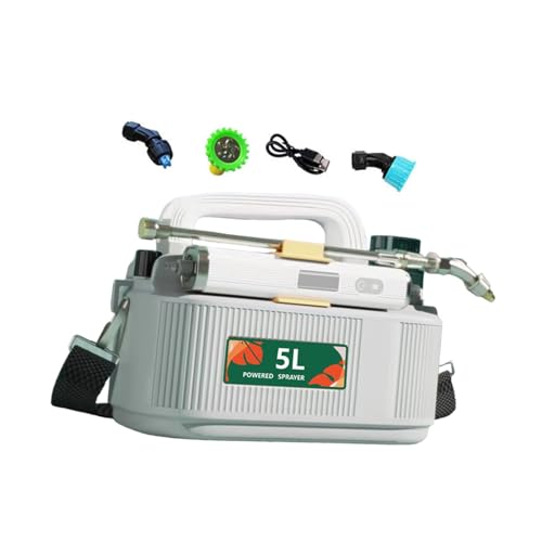 Pugermering Pulverizador Eléctrico de Jardín con Telescópica de Alcance Ajustable Funcionamiento Recargable Asa Portátil Y Correa Regulable Material PP R, Blanco