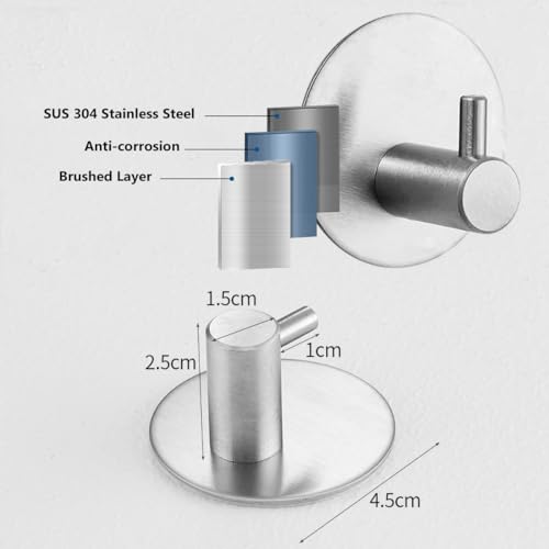 Klebehaken Extra Stark 2 Stück, Haken Ohne Bohren Mit Klebepads Haken Selbstklebend Edelstahl SUS 304 Runde Haken Wasserdicht Klebehaken Badezimmer Multifunktional Für Bad Toilette Küche (Silber)