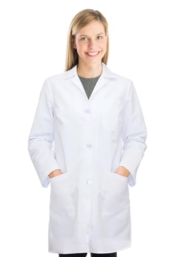 Snwquik Lab Coat for Woman White Doctor Costume for Adults Long Sleeve Unisex Science Medical Coat (L)