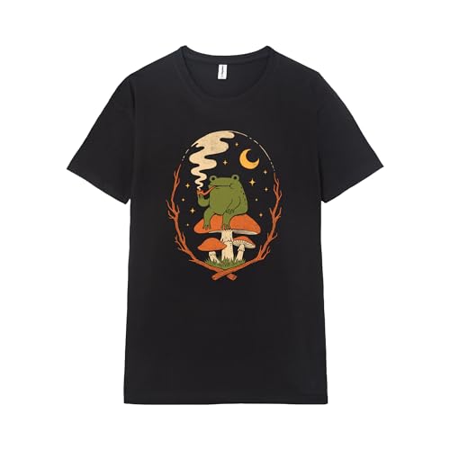 Image of Pampling Short Sleeve T-Shirt, 100% Cotton, Unisex Clothing for Men and Women in 5 Sizes, Black T-Shirt, Model Late Night Vibes, Black/White, S