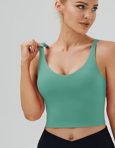 Image of Oalka Sports Bra Womens Longline Padded Crop Yoga Tank Tops