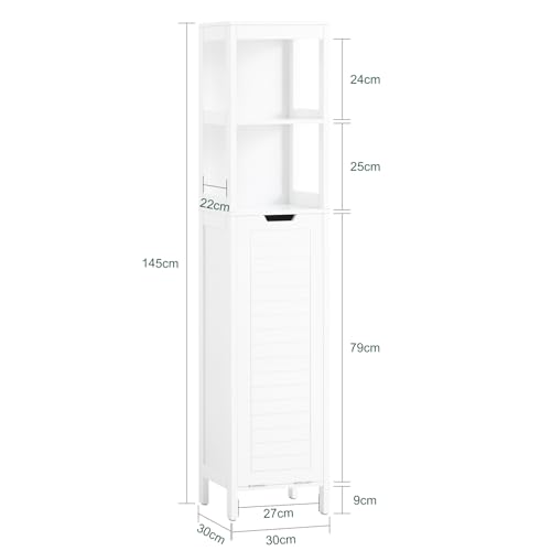 Slim Tall Bathroom Cabinet with Removable Hamper - White BZR123-W