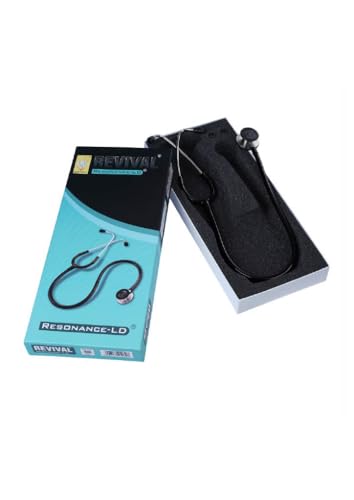 Image of Revival Resonance-LD Dual Head Stainless Steel Stethoscope - High Acoustic Sensitivity, Tunable Diaphragm, Extra Soft Ear Knobs, Latex-Free Tubing - For Doctors, Nurses, Paramedics & Medical Students (BLACK)
