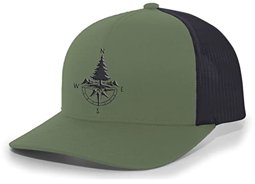 Heritage Pride Mens Trucker Compass and Pine Tree Embroidered Mesh Back Baseball Cap