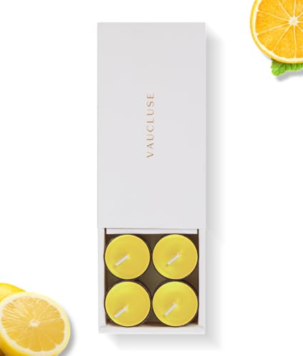 VAUCLUSE Lemon Scented Tealight Candles 16 Pack - Soy Wax, Bright & Refreshing Citrus Aroma, Uplifting & Invigorating, Eco-Friendly, Perfect for Energizing Spaces