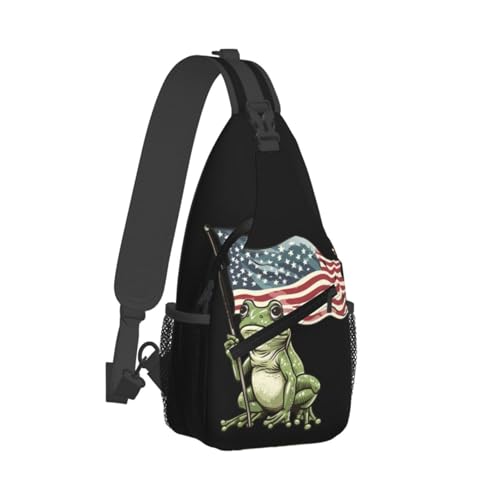 Frog Holding American Flag Sling Backpack Unisex Crossbody Chest Bag Shoulder Chest Bag For Women Men Hiking Travel2