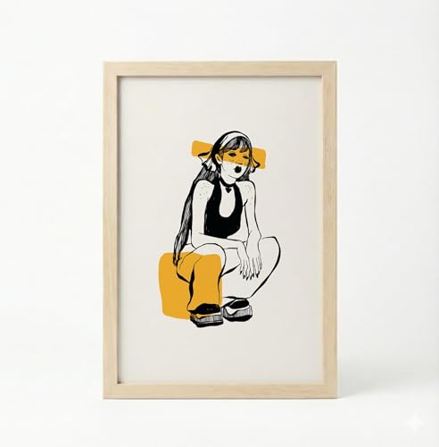 Image of BLINKART fashion sitting Aesthetic Modern Art Walls With Frame | Natural Wood Texture | Living Room Bedroom Office Wall Decoration | Poster Home Decor Frames Wall Bedroom | 12x8 Inches(D61)