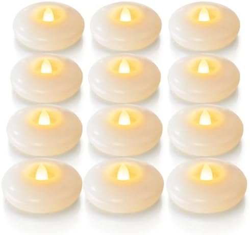 Homemory 12Pack 3" White Flameless Floating LED Candle, Waterproof Tealight