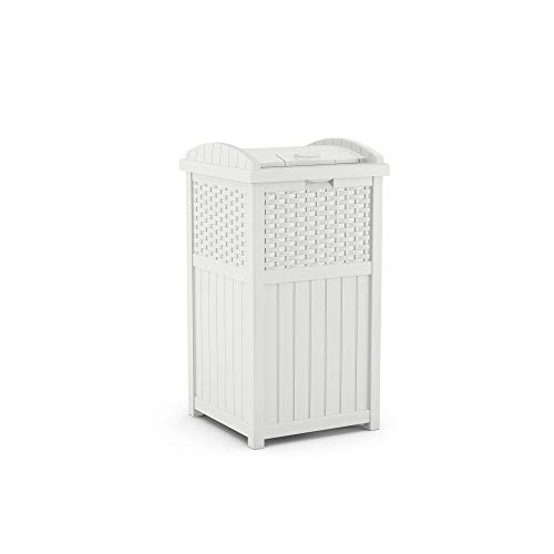 Suncast 33 Gallon Hideaway Trash Can for Patio - Resin Outdoor Trash