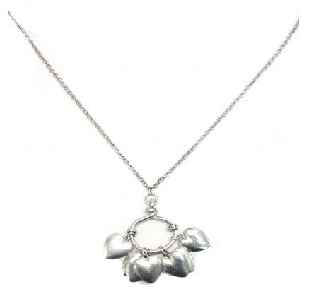 Silver Long Chains Necklace (Silver Circular Gathers Multiple Heart Charms at Center of Necklace)