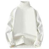 Muscularfit Thick Turtleneck Sweaters for Men 2024 Trendy Solid Long Sleeve Sweater Slim Fit Knitted Pullover Causal PulloverMen Cotton Cardigan 2024 White XL