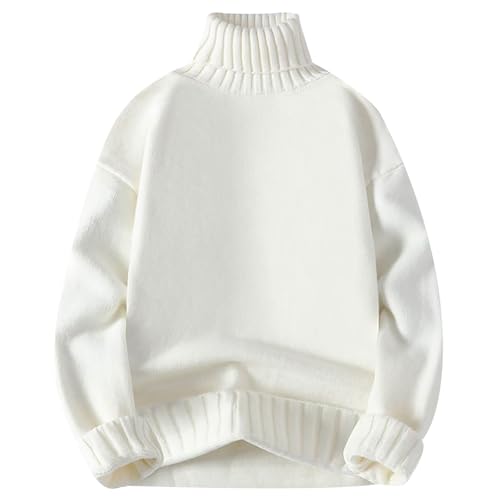 Men's Winter Loose Fit Classic Sweaters,Turtleneck Pullover Sweater Long Sleeve Casual Round Neck Cable Knit Sweaters