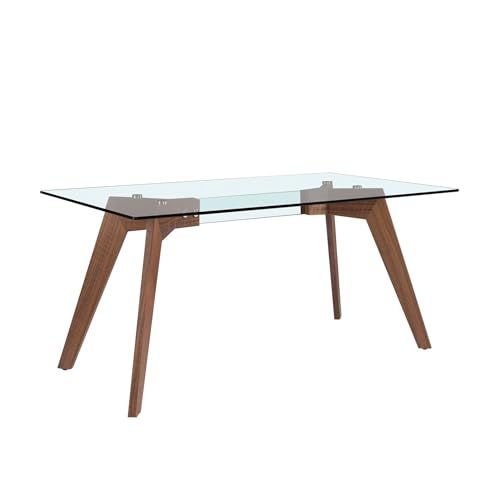 Table de salle à manger rectangulaire modèle 1031 Angel Cerdá en verre trempé et bois plaqué noyer 160 x 95 cm