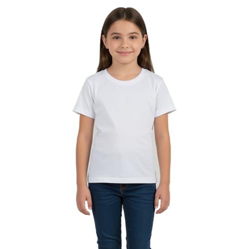 Camiseta Menina Infantil, 100% Algodão Penteado Fio 30.1, Gola Redonda, Manga Curta, Tamanhos 2 ao 16, Diversas Cores (BR, Numérico, 14, Regular, Branco)