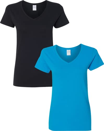 T-shirt Gildan Women's encolure V 2 paquets, 2XL, noir/saphir