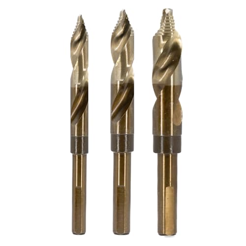 Drill America 3 Piece Cobalt Stepped Drill Bit Set with 1/2" Reduced 3-Flat Shank, Gold Oxide Finish for Drilling Acrylic, Steel, Hard Metals, GSC Series by Drill America - Used condition - US$72.03