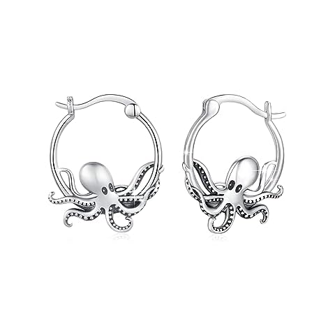OHAYOO Octopus Earrings 925 Sterling Silver Vintage Animal Hoop Earrings Hypoallergenic Jewelry Gifts for Women Sister Best Friend Yourselves Cover