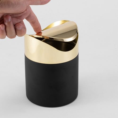 Mini cubo de basura de escritorio impermeable con tapa abatible para desperdicios pequeños 6