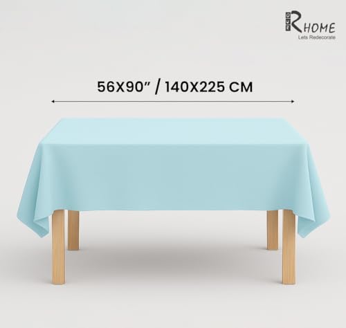 Image of R home 100% Cotton Solid Table Cover | 200 GSM Thick Fabric, Anti-Skid | Machine Washable & Reusable | Ideal for Dining Table & Centre Table, Easy Maintenance (Marine Blue, 56 x 90 Inch)