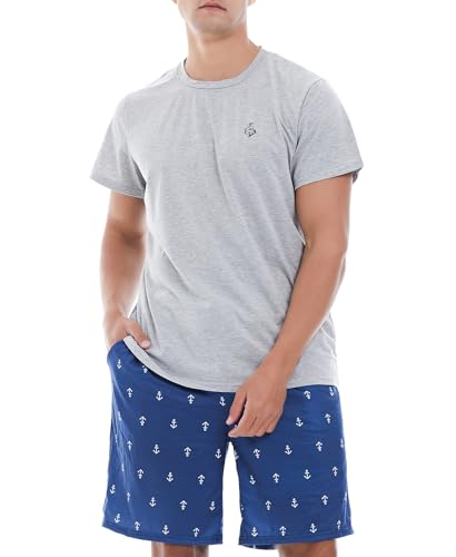Image of Yoimira Mens Soft Pajama Set Short /Long Sleeve 2 Piece PJs with Pockets | Men's short /long sleeve pajama set, soft 2 piece PJs with pockets for sleepwear, loungewear, relaxing at home and nightwear
