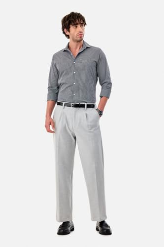 Image of SNITCH Men Casual Trousers| Baggy Fit Mid Rise Solid Plain Front Style | Breathable Cotton Blend & Lightweight Linen Fabric for Summer & Everyday Outings