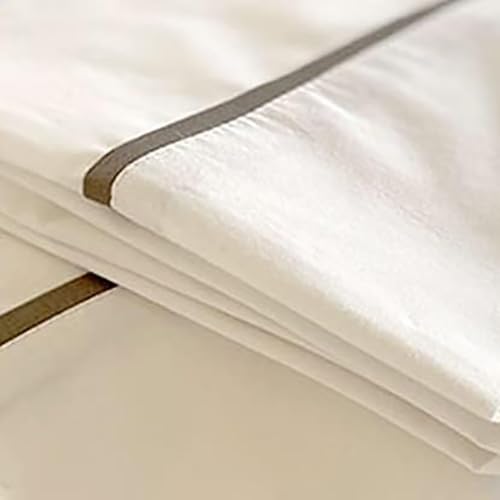 Semi-Fitted Flat Top Sheet | Organic Cotton No-Tuck Easy Bed Making | RV Camper Van Sheets (King Top Sheet Only, White/Charcoal Trim)