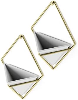 Umbra Trigg Hanging Planter Vase & Geometric Wall Decor Concrete Container - Great For Succulent Plants, Air Plant, Mini Cactus, Faux Plants and More, Set of 2, Small, White/Brass