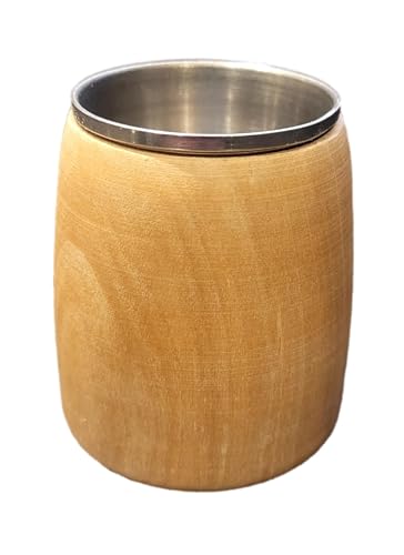 Wooden World - Set of 4 Premium Wooden Alcohol Shot Glass with Metal Insert - Light Brown