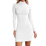 Masrin Etuikleid für Damen Elegantes, einfarbiges, figurbetontes Kleid Langärmliges, eng anliegendes, Gerafftes Minikleid mit Stehkragen Büro-Club-Partykleid