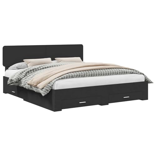 vidaXL Bettrahmen mit Kopfteil Schwarz 200 x 200 cm Holzwerkstoff, Stylisches, rechteckiges Bettgestell, Engineered Wood, viel Stauraum, minimalistisches Design, Schlafzimmermöbel