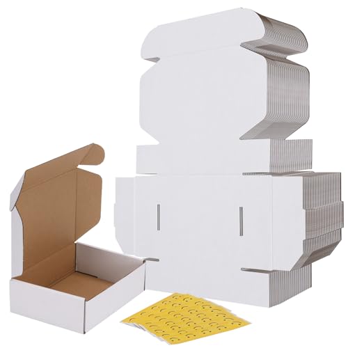 Image of RLAVBL 7x5x2 Small Shipping Boxes Set of 40, White Corrugated Cardboard Mailer Box for Packing, Mailing, Business