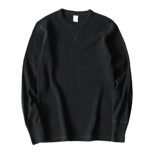 Men's Cotton Crewneck Sweater Retro Long-Sleeved Slim Fit Knitted Thermal Pullover Jumper