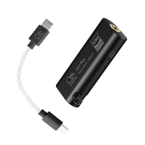SHANLING UA1 Plus Headphone Amps Amplifier Tiny Portable USB DAC High Resolution Dual 43131 DAC,CT701 USB Receive Chip,Support Up to 768kHZ/32bit,DSD256 Android app Control (Black(C to C))