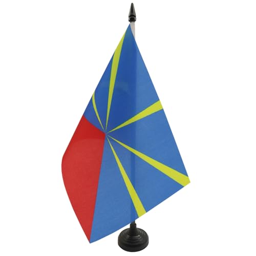 AZ FLAG - Drapeau De Table La Réunion 21x14 cm - Petit Drapeau Réunionais De Bureau 100% Polyester Avec Hampe De 25cm Et Socle En Plastique Noir