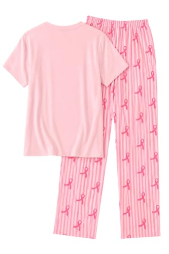 Womens 2 Piece Halloween Pajamas Breast Cancer Short Sleeve Sets — view 5