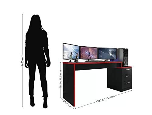 Mesa Gamer Escrivaninha Desk DRX 5000 - Móveis Leão Preto TX/Vermelho