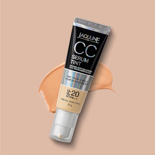 Image of JAQULINE USA Niacinamide & Hyaluronic Acid CC Serum Tint | Hydrating Tinted Serum with SPF | Smooths, Evens Skin Tone & Brightens Complexion | For All Skin Types | Sand, 30g