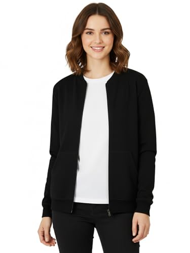 Image of LEOTUDE Women's Loopknit Loose Fit Drop Shoulder Bomber Jacket with Zipper Closure and Side Pockets