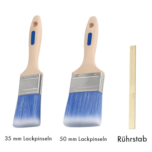 Mäster Malerpinselset Tradition – Serie Superior – Komplett-Set mit 35 und 50 mm Lackpinseln mit Holzgriffen und Rührstab – Für Lackanstriche im Innenbereich