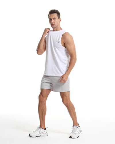 Men's Sleeveless Tank Top Running Gym Quick-Drying Vest Sports T-Shirt White M - Image 8