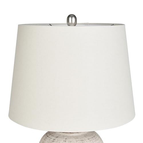 Image of Nourison Home 23 inch Distressed Cream /Beige Rustic Ceramic Jar Table Lamp for Bedroom, Living Room, Dining Office, with Ivory Shade