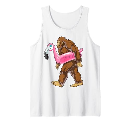 Pool Party Bigfoot Flamingo Men Women Sasquatch Pink Float Tank Top