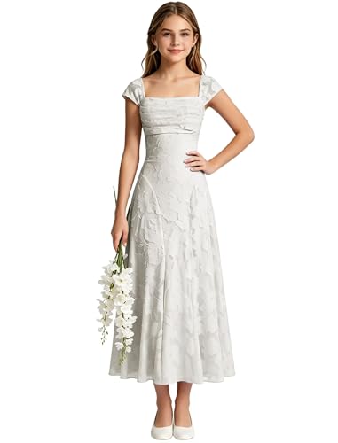 Lace Flower Girl Dresses Long White First Communion Dress Floral Spaghetti Straps Ruffle Kids Bridesmaid Dresses 3T