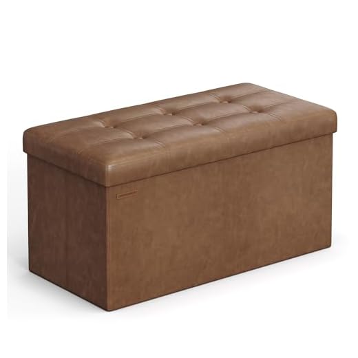 SONGMICS Puff Almacenaje, Baúl de Almacenaje Plegable, 38 x 76 x 38 cm, Taburete Reposapiés, Banco de Cubo, Soporta hasta 300 kg, para Sala de Estar, Dormitorio, Entrada, Marrón Café LSF040K11